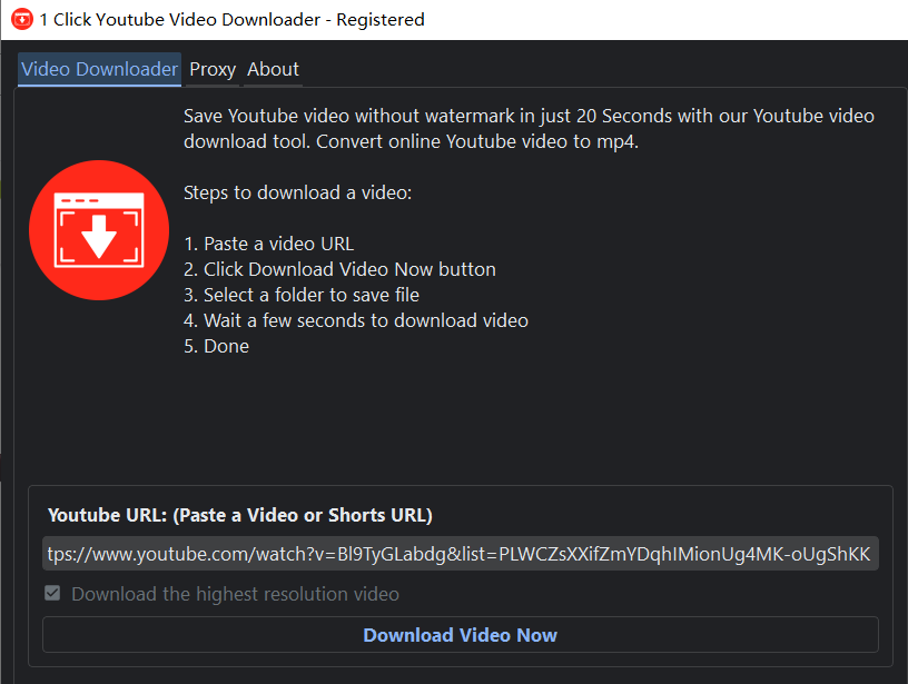1 Click YouTube Video Downloader